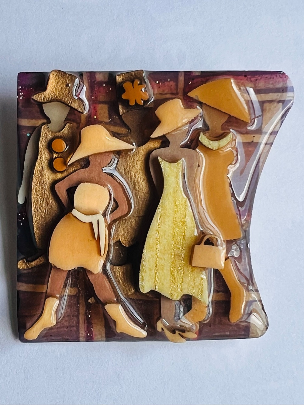 Rare Lucinda Vintage Women PINS Brooch 90’s Resin 3-D Layered Wearable Art Pin